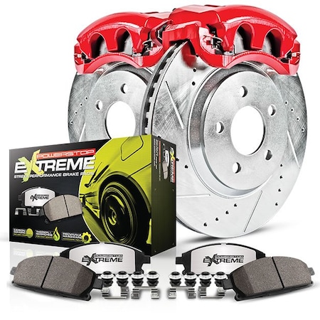 POWERSTOP Z36 Extreme Carbon Fiber Ceramic Brake Pads, Silver Zinc Plated Cross-Drilled And Slotted Rotor K5487-36